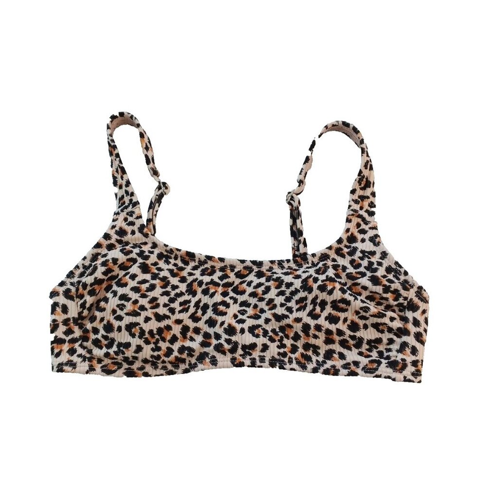 XHILARATION Swim Top Bra S(4-6) Padded Leopard Print Ribbed Knit